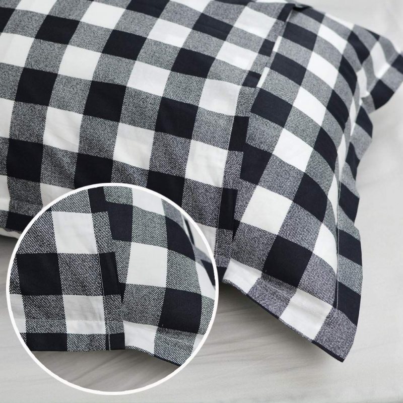 Buffalo Pläd Påslakan Set 100% Bomull Hypoallergenic 3 Styck Svart Och Vit Gingham Geometrisk Checker Sängkläder Set