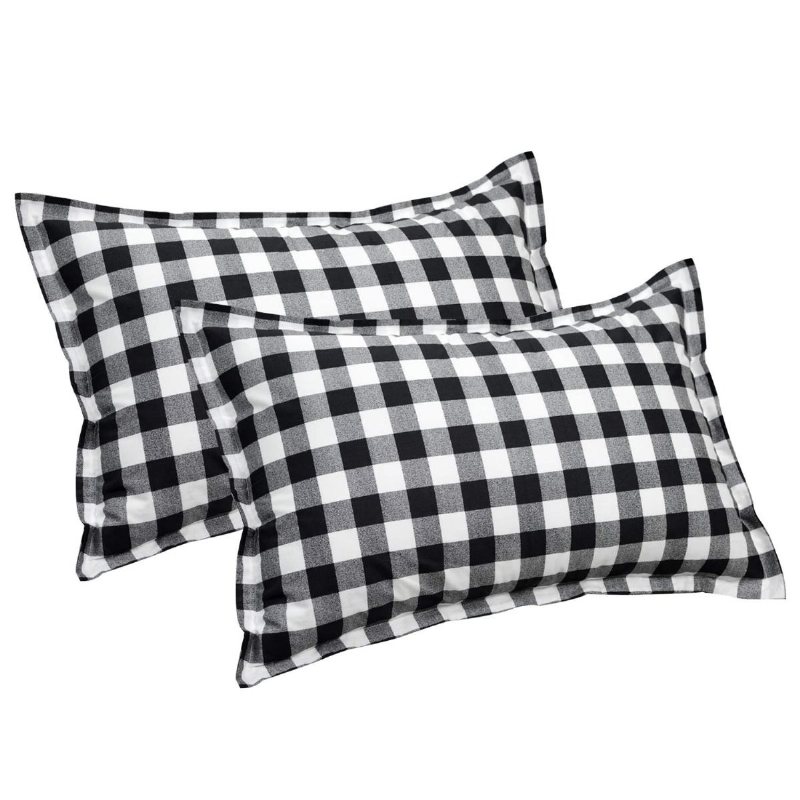 Buffalo Pläd Påslakan Set 100% Bomull Hypoallergenic 3 Styck Svart Och Vit Gingham Geometrisk Checker Sängkläder Set