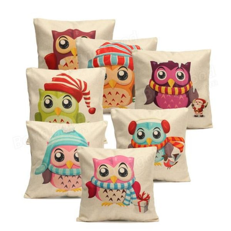 Christmas Cute Owl Series Kuddfodral Fyrkantigt Hem Soffdekoration