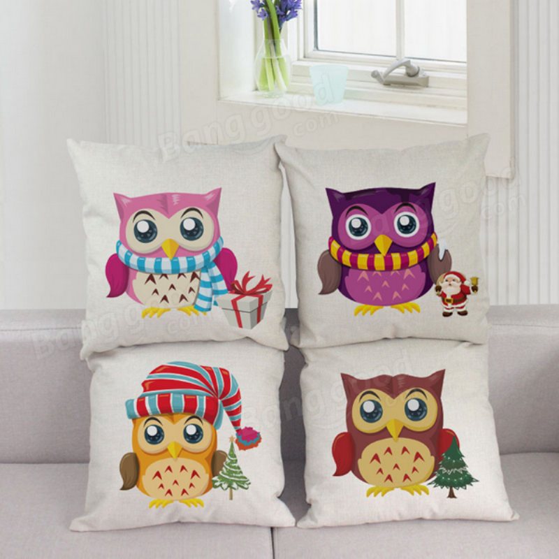 Christmas Cute Owl Series Kuddfodral Fyrkantigt Hem Soffdekoration