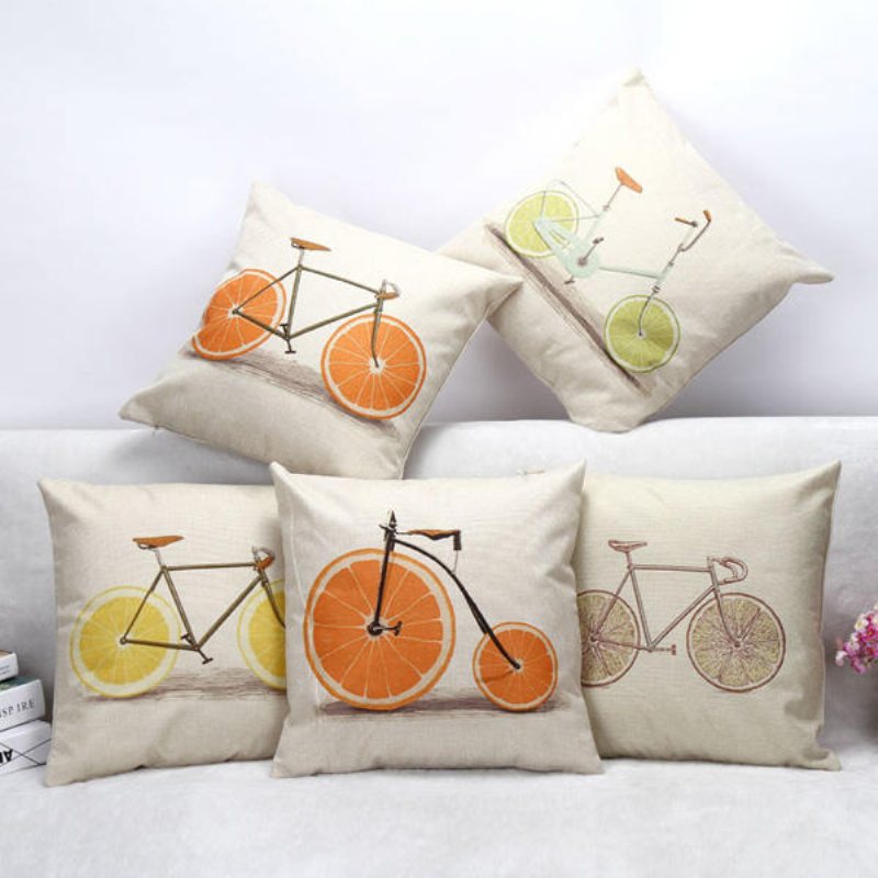 Citron Orange Grapefrukt Cykel Kuddfodral Bomull Linne Soffa