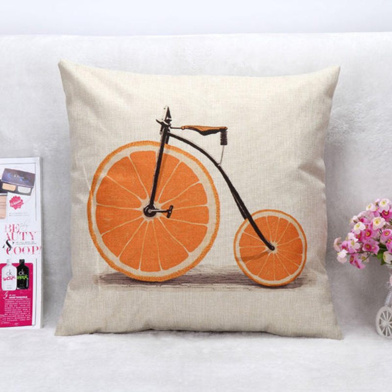 Citron Orange Grapefrukt Cykel Kuddfodral Bomull Linne Soffa