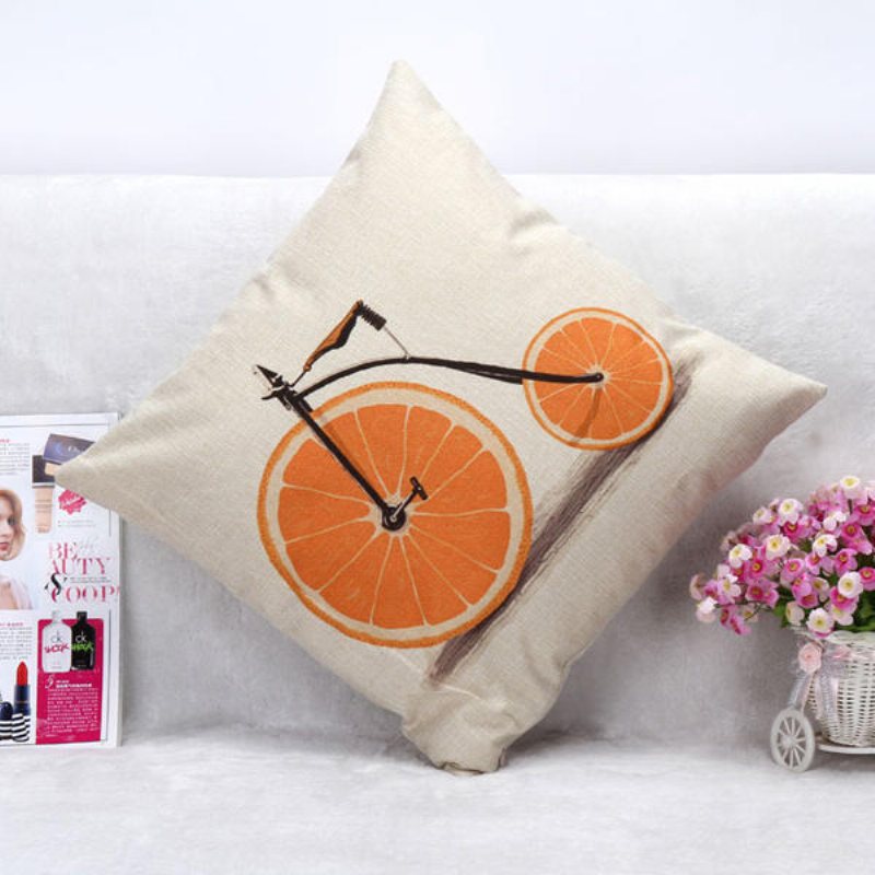 Citron Orange Grapefrukt Cykel Kuddfodral Bomull Linne Soffa