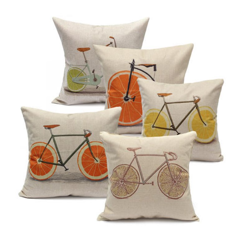 Citron Orange Grapefrukt Cykel Kuddfodral Bomull Linne Soffa