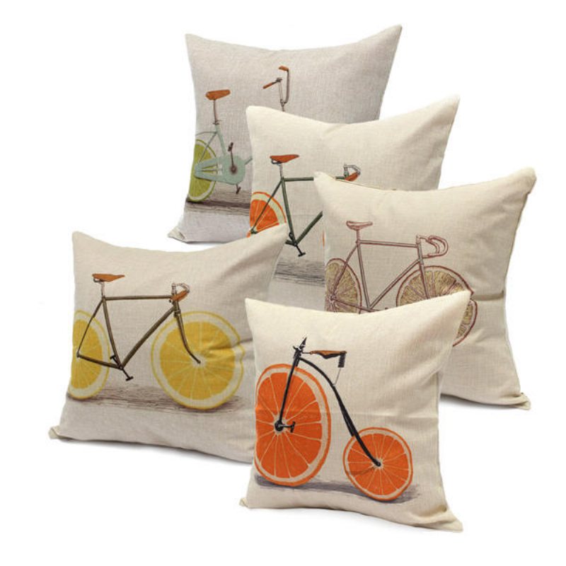 Citron Orange Grapefrukt Cykel Kuddfodral Bomull Linne Soffa