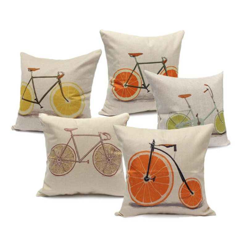 Citron Orange Grapefrukt Cykel Kuddfodral Bomull Linne Soffa