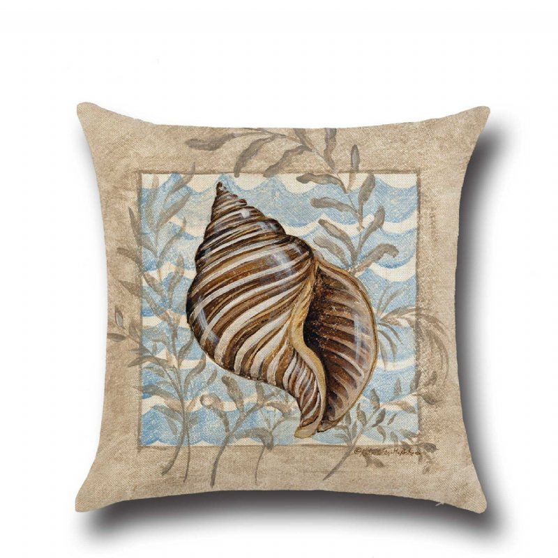 Conch Seahorse Seashell Kuddfodral 45*45cm Bomull Linne Bröllopsdekor