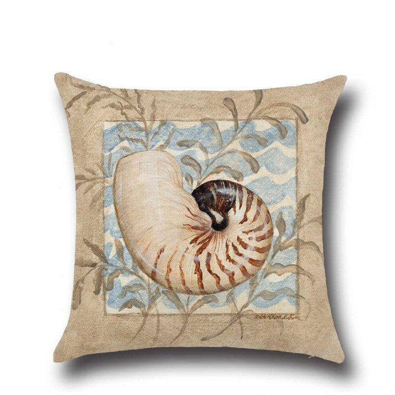 Conch Seahorse Seashell Kuddfodral 45*45cm Bomull Linne Bröllopsdekor