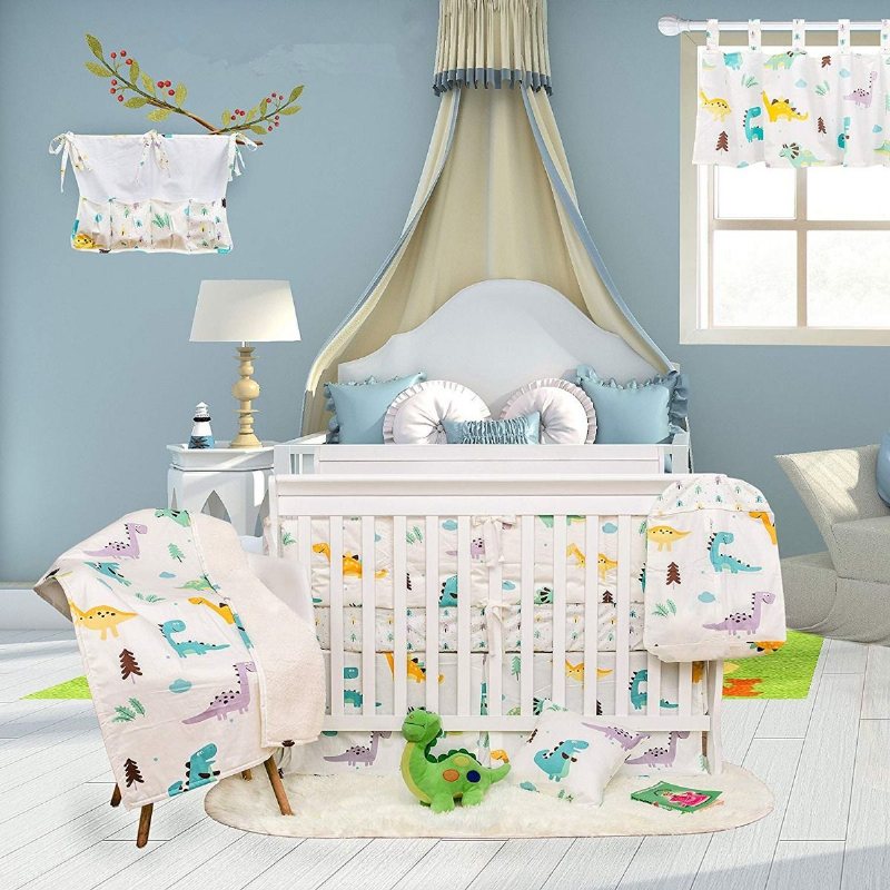 Dinosaur Crib Sängkläder För Pojkar Med Stötdämpare 100 % Hypoallergen Bomull Baby Nursery Set