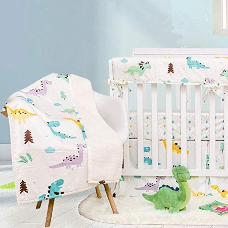 Dinosaur Crib Sängkläder För Pojkar Med Stötdämpare 100 % Hypoallergen Bomull Baby Nursery Set