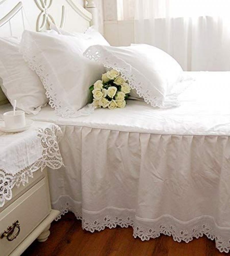 Eleganta Shabby White Spets Örngott 100 % Bomull Hypoallergena Utsökt Craft2-delade Standardstorlek