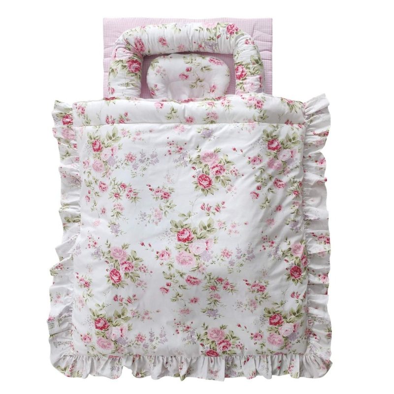 Farmhouse Floral Girl's Portable Spjälsäng Set Rose Rosa Babysäng Med Täcken Kudde 100 % Bomull Samsovande