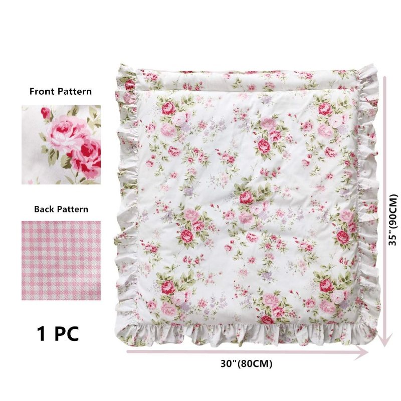 Farmhouse Floral Girl's Portable Spjälsäng Set Rose Rosa Babysäng Med Täcken Kudde 100 % Bomull Samsovande