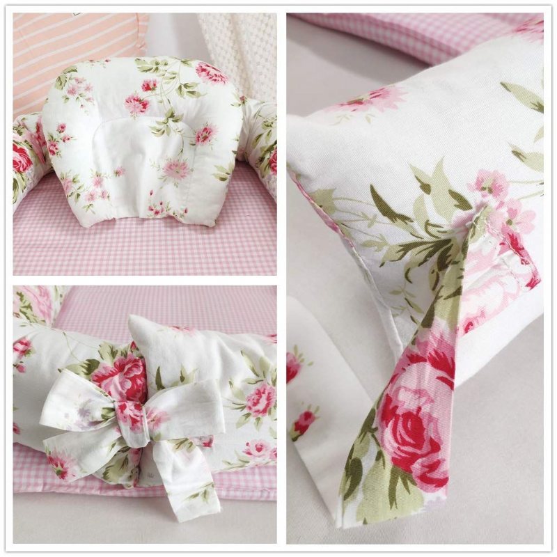 Farmhouse Floral Girl's Portable Spjälsäng Set Rose Rosa Babysäng Med Täcken Kudde 100 % Bomull Samsovande