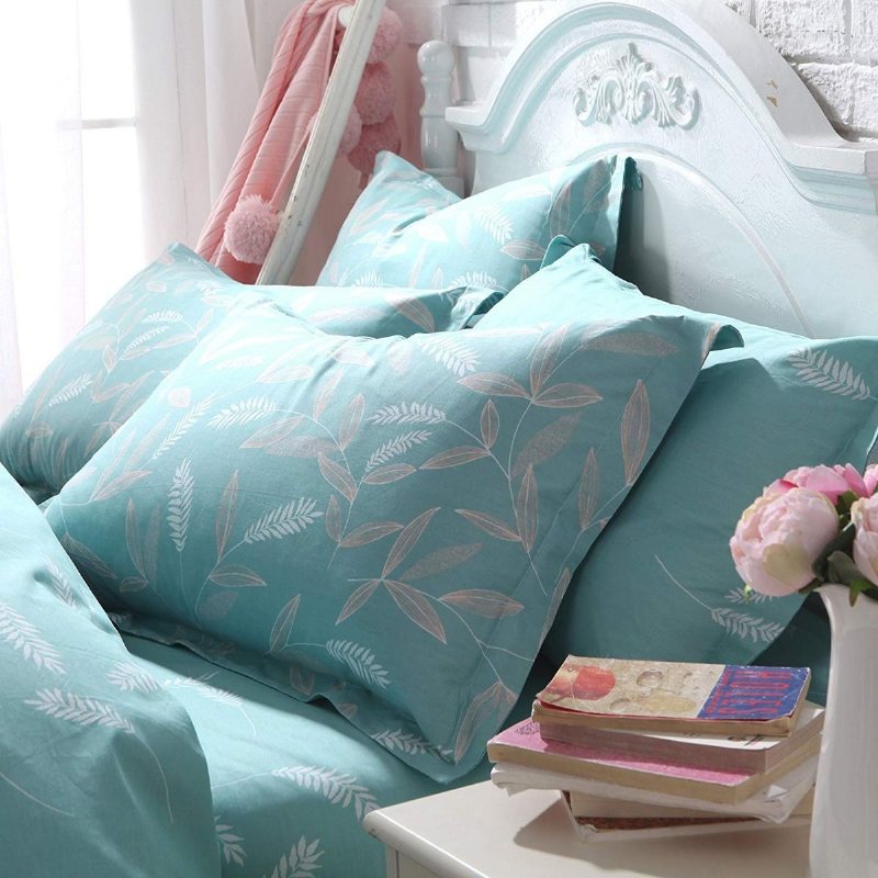 Farmhouse Shabby Teal Blommiga Kuddar Shams 100 % Bomull Påslakanset Supermjukt Allergivänligt Med Dold Dragkedja 2 Delar Standardstorlek