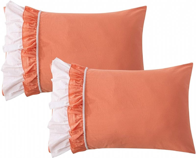 Flickor Coral Orange Princess Sängkläder Set 4 Lager Vit Volang Chic Design Påslakan Med 2 Volanger Örngott