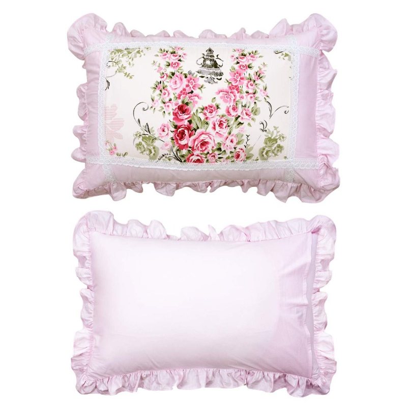 Fransk Stil Rosa Ros Blommigt Påslakanset Princess Girls Farmhouse Sängkläderset Med Sängkjol 4st