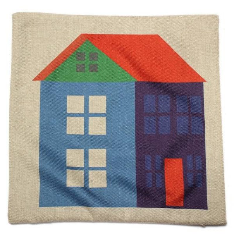 Fresh Green Cartoon House Bomull Linne Kuddfodral Hem Soffa Bil