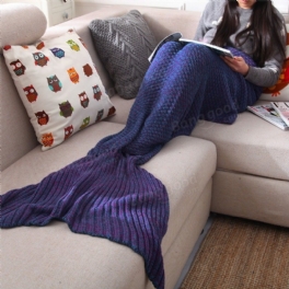 Garnstickad Mermaid Tail Filt Handgjord Virkad Throw Super Mjuk Bäddsoffa Matta Sovsäck