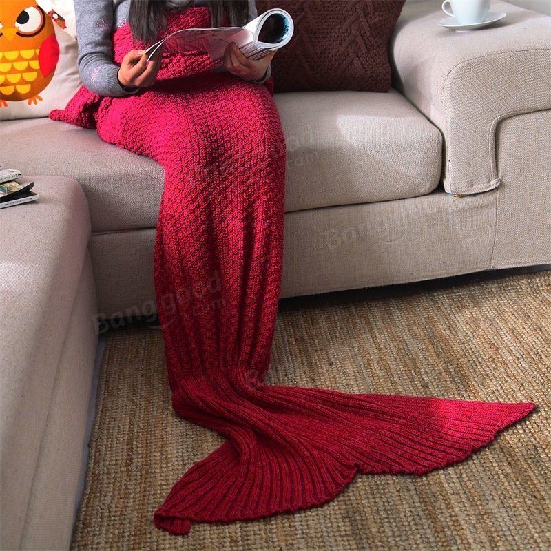 Garnstickad Mermaid Tail Filt Handgjord Virkad Throw Super Mjuk Bäddsoffa Matta Sovsäck