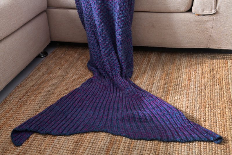 Garnstickad Mermaid Tail Filt Handgjord Virkad Throw Super Mjuk Bäddsoffa Matta Sovsäck