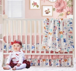 Girls Mermaid Nursery Sängkläder 3 Delar Rosa Baby Nautical Set (ocean Animal Filt Set Mjuk Bomull Lakan 3 Våningar Spjälsäng Kjol)