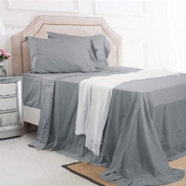 Grå Sängkläder Set Queen Size Lakan Set -1 Platt Lakan-1 Fitted Lakan-2 Shams-bomull Solid Grey - 4 Delar