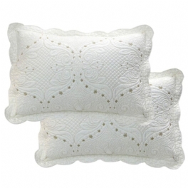 Gräddvit Vintage Broderade Kuddar Shams Standardstorlek Quilted Kudd Set Med 2 Ultra Soft