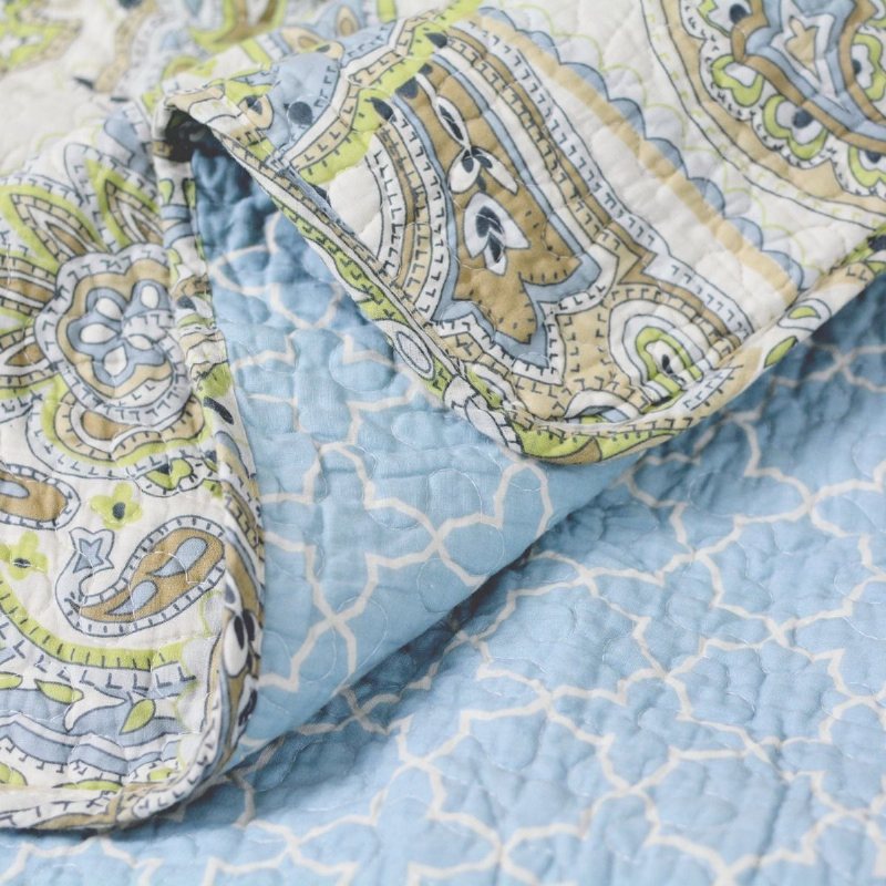 Grönt Paisley-tryckt Sängkläderset Lyxigt Överdimensionerat Queen Quilt-set Mjuk Bomull Romantiska Sängöverkast Size