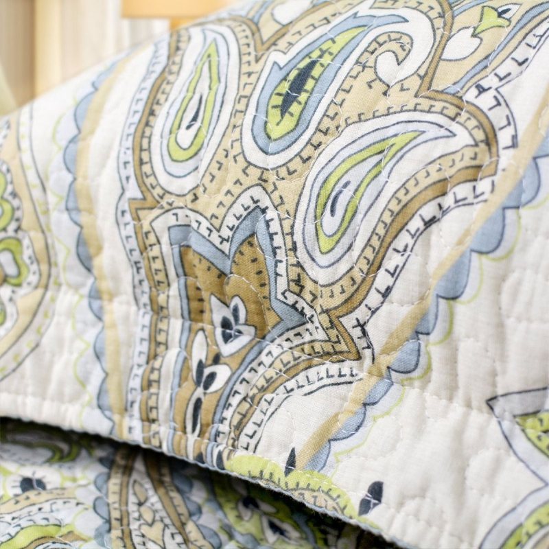 Grönt Paisley-tryckt Sängkläderset Lyxigt Överdimensionerat Queen Quilt-set Mjuk Bomull Romantiska Sängöverkast Size