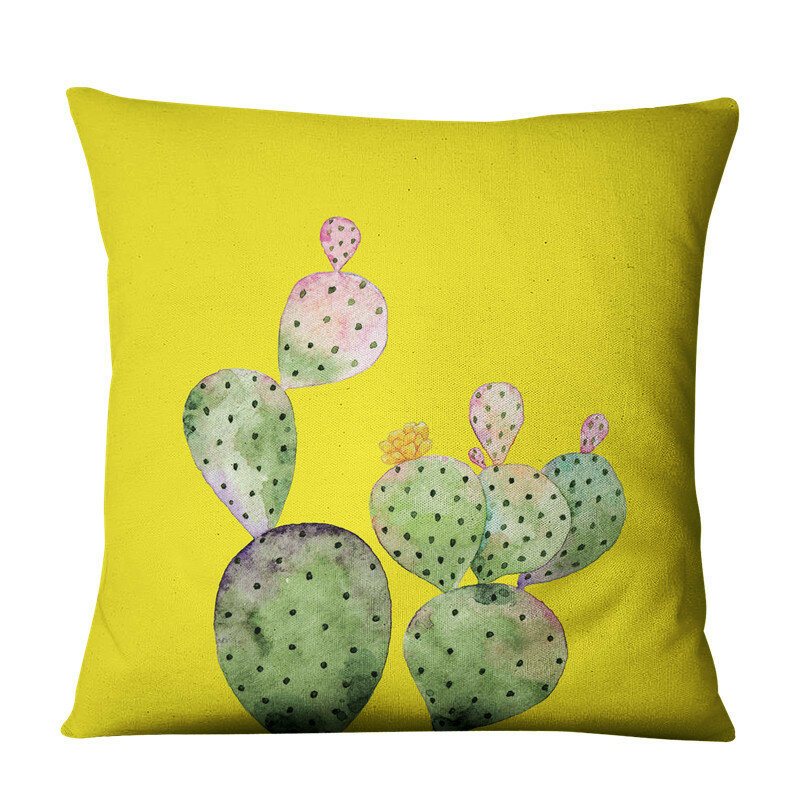 Gul Suckulent Cactus Linne Kuddfodral Hem Tyg Soffa