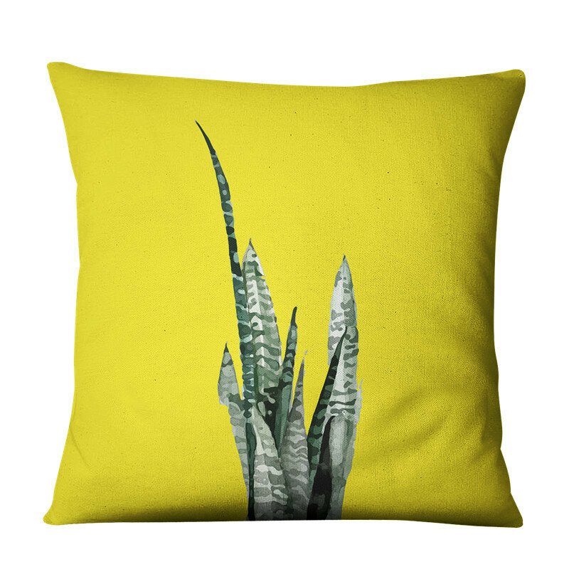 Gul Suckulent Cactus Linne Kuddfodral Hem Tyg Soffa