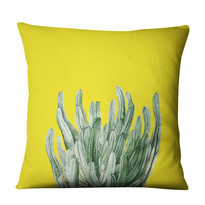 Gul Suckulent Cactus Linne Kuddfodral Hem Tyg Soffa