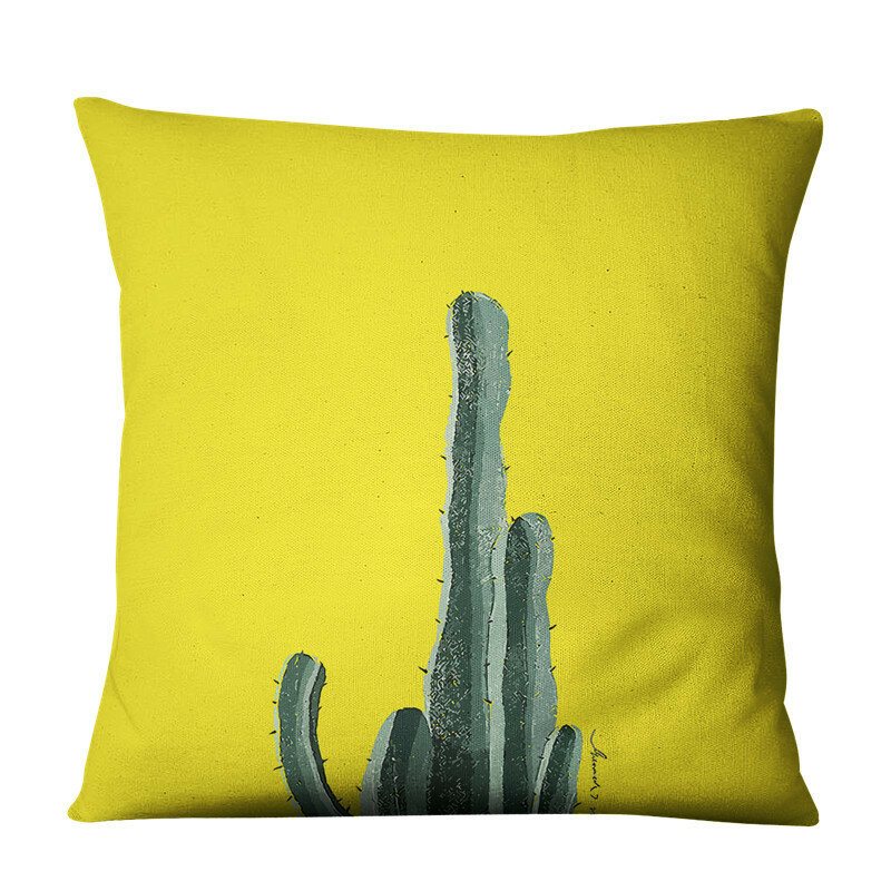 Gul Suckulent Cactus Linne Kuddfodral Hem Tyg Soffa