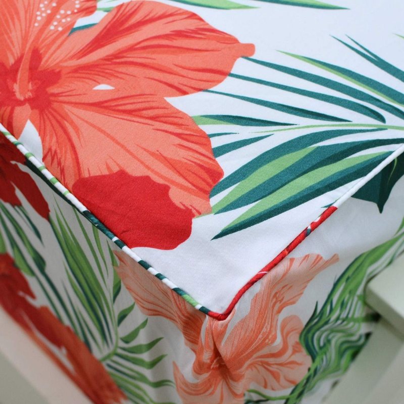 Hawaiian Lakan Set Tropical Red Hibiscus Palm Leaves 100% Bomull Hypoallergena Deep Pocket Fit 4-delade