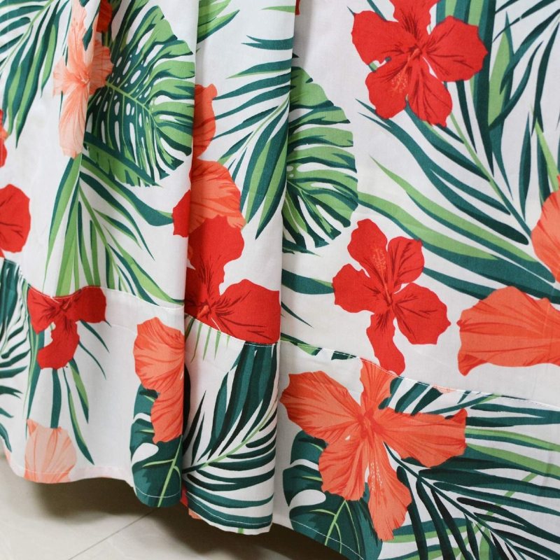 Hawaiian Lakan Set Tropical Red Hibiscus Palm Leaves 100% Bomull Hypoallergena Deep Pocket Fit 4-delade