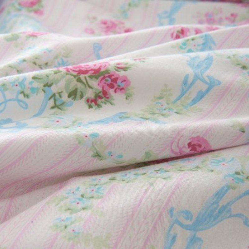 Hem Textilny Romantisk Blå Blommig Sängkläder Set Rosa Ros Blommönster Set Girls Fairy Duvet Cover Set 7st