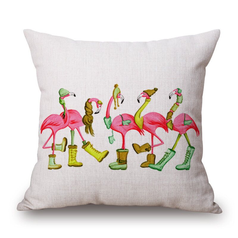 Honana Wx-d2 45x45cm Vintage Flamingos Bomull Linne Kuddfodral Jul Midjekuddfodral