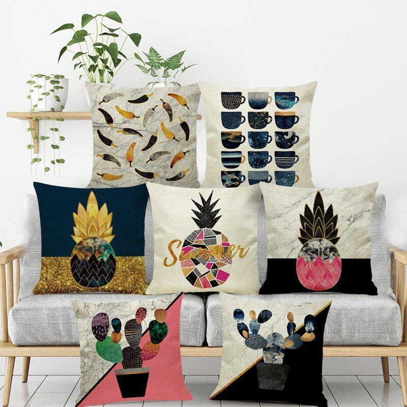 Ins Nordic Pineapple Cactus Geometrisk Stil Linne Kuddfodral Hemsoffa Konstdekor Sittkuddfodral