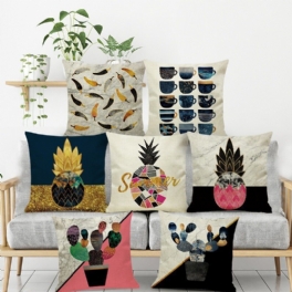 Ins Nordic Pineapple Cactus Geometrisk Stil Linne Kuddfodral Hemsoffa Konstdekor Sittkuddfodral