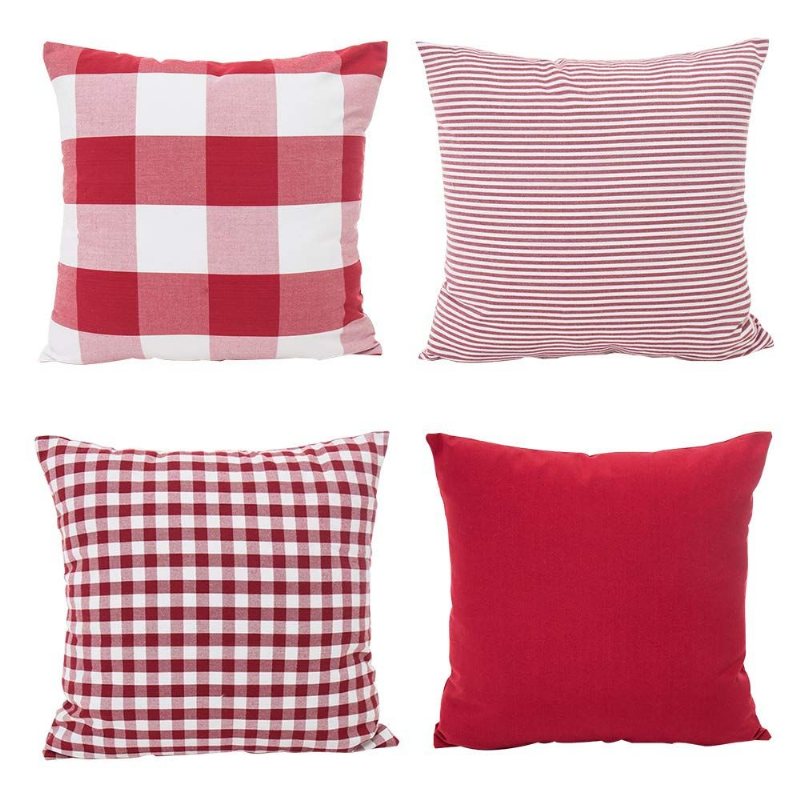 Julkuddfodral Buffalo Pläd Gingham Mönster Dekorativa Kuddar Soffa Kuddfodral Röd Och Vit4 Pack