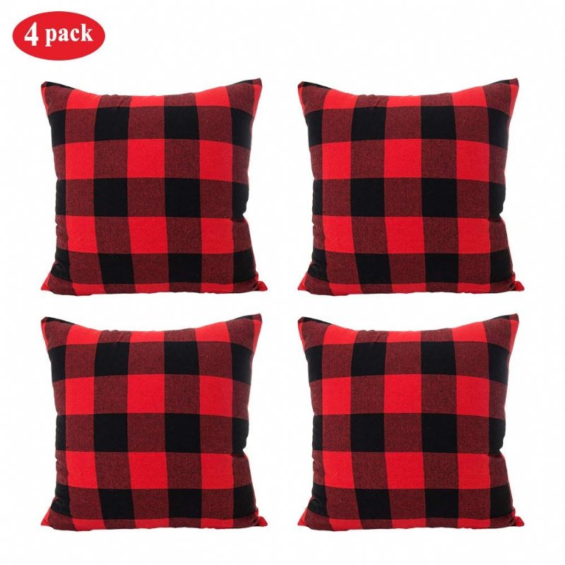 Julkuddfodral Buffalo Pläd Gingham Mönster Dekorativa Kuddar Soffa Kuddfodral Röd Och Vit4 Pack