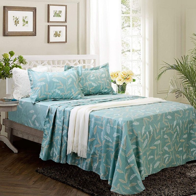 Lakanset Shabby Teal Sängkläder 100 % Bomull Hypoallergena Djupa Fickor 4-delade