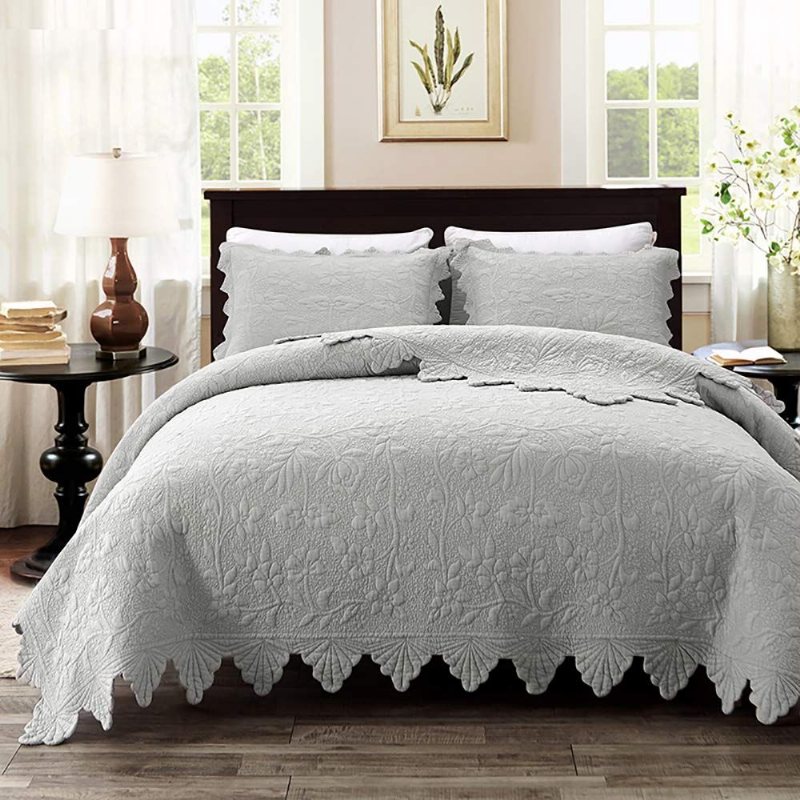 Lyx Farmhouse Sängkläder Quilt Set Queen Size Quiltat Överkast Coverlet Set Bomull