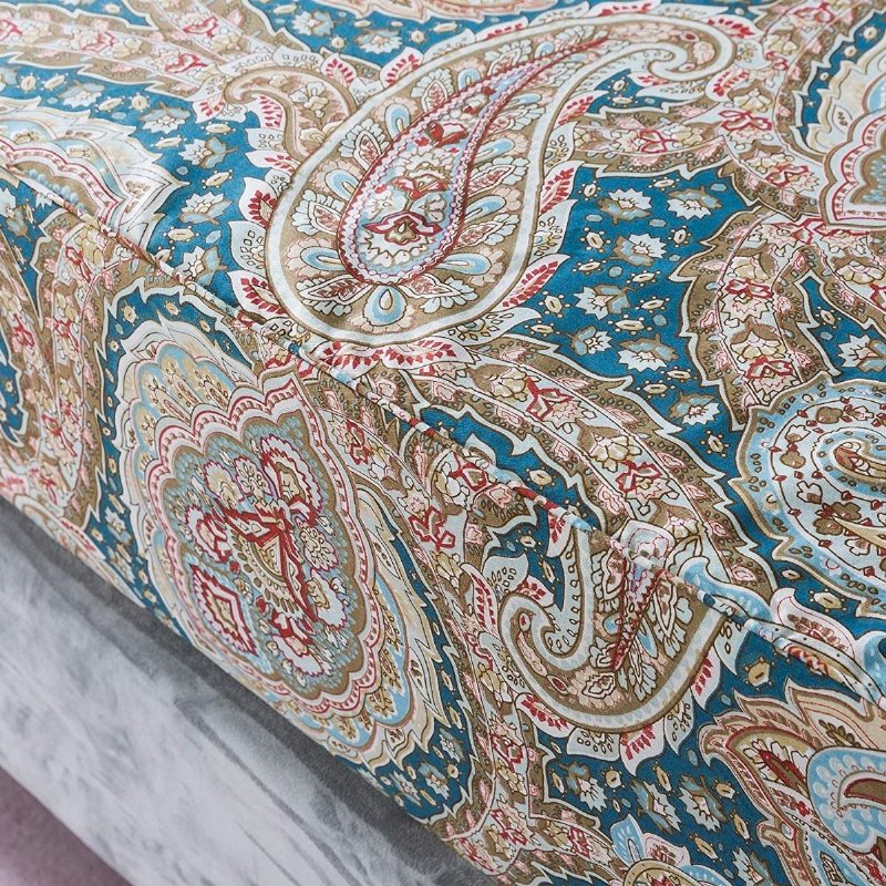 Lyxig Paisley 4st Lakansats Stilrena Blå Och Guldblommiga Bondgårdssängkläder Elegant Blå Sängkläderset 100 % Bomull Supermjukt Med Djupa Fickor