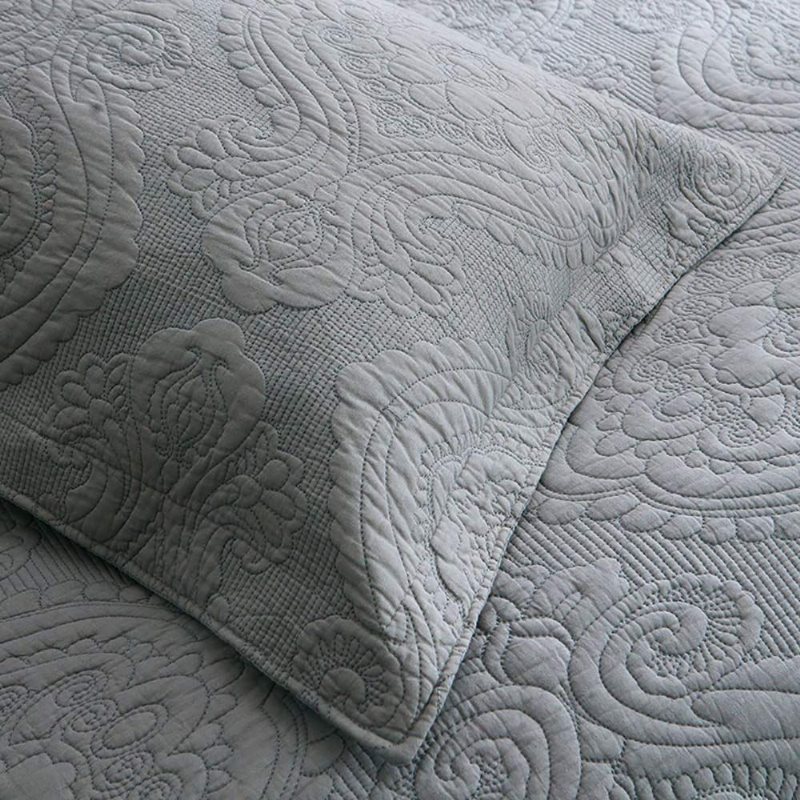 Lyxigt Grått Sängkläder Set 3 Delar Quiltat Täcke Sängöverkast Quilt Set Queen Size 100% Bomull