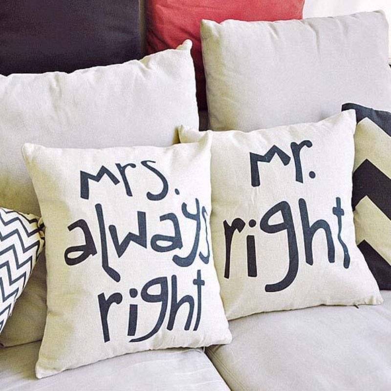 Mr Right Mrs Alltid Rätt Kreativ Signatur Bomull Linne Kuddfodral Sängsoffa Bil Örngott