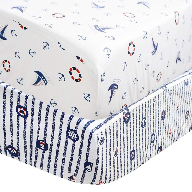 Nautical Baby Sängkläder Set För Pojkar Sail Away Ocean Anchor Tryckt Nursery Crib Set Med Bumper Marinblå Och Vit