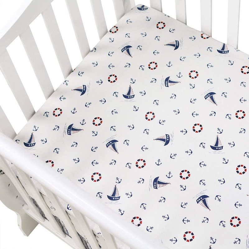 Nautical Baby Sängkläder Set För Pojkar Sail Away Ocean Anchor Tryckt Nursery Crib Set Med Bumper Marinblå Och Vit