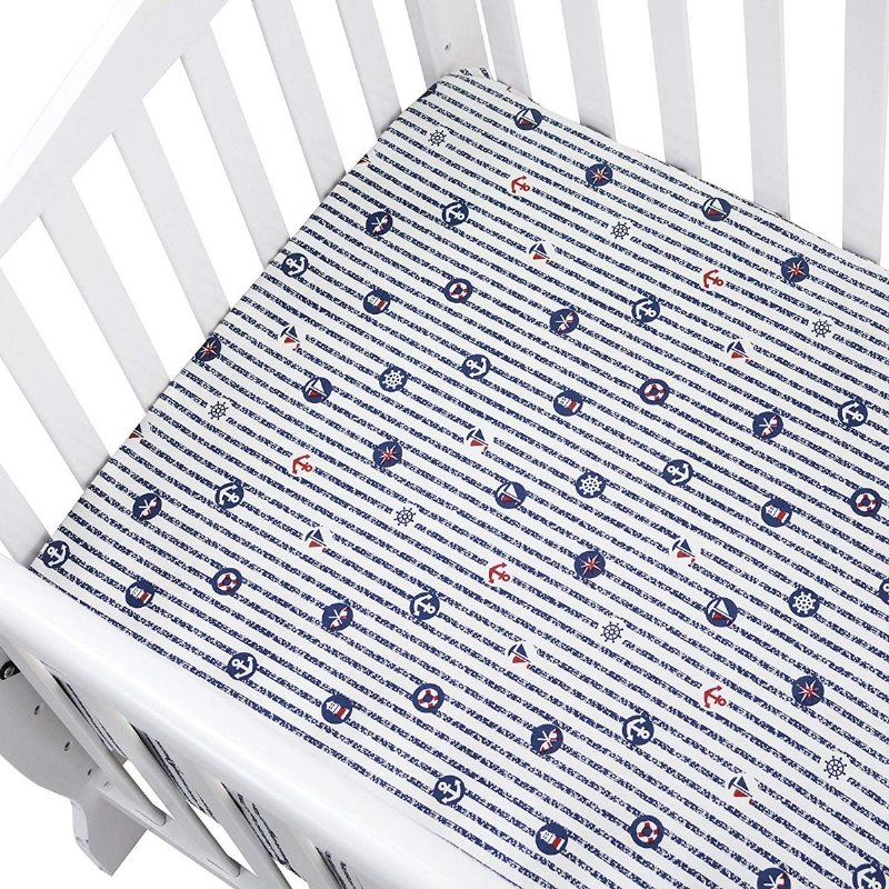 Nautical Baby Sängkläder Set För Pojkar Sail Away Ocean Anchor Tryckt Nursery Crib Set Med Bumper Marinblå Och Vit